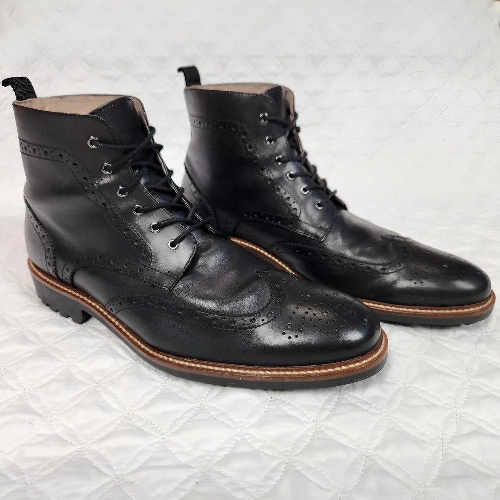 Banana Republic Genuine Italian Leather Black Brogue Wingtip Men's Boots 11.5 M - Picture 1 of 11
